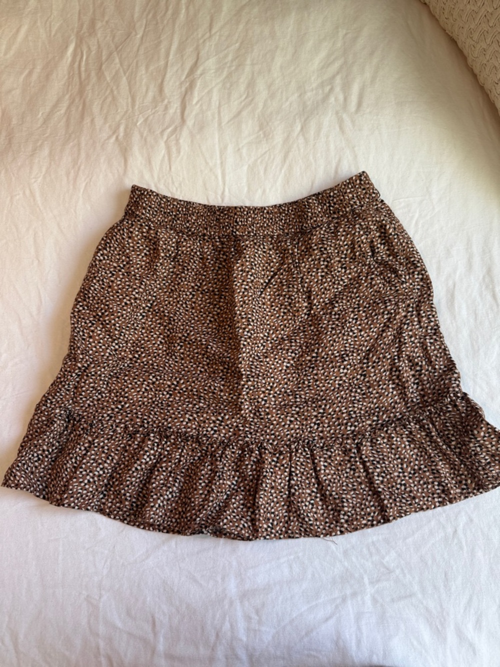 Tahari Brown Printed Ruffle Linen Mini Skirt